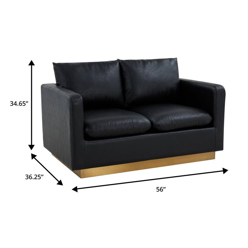 Nervo Loveseat 2-seater Modern Sofa With Leather Gold Accent Base Wooden Frame Removable Cushions for Office Lounge Living Room