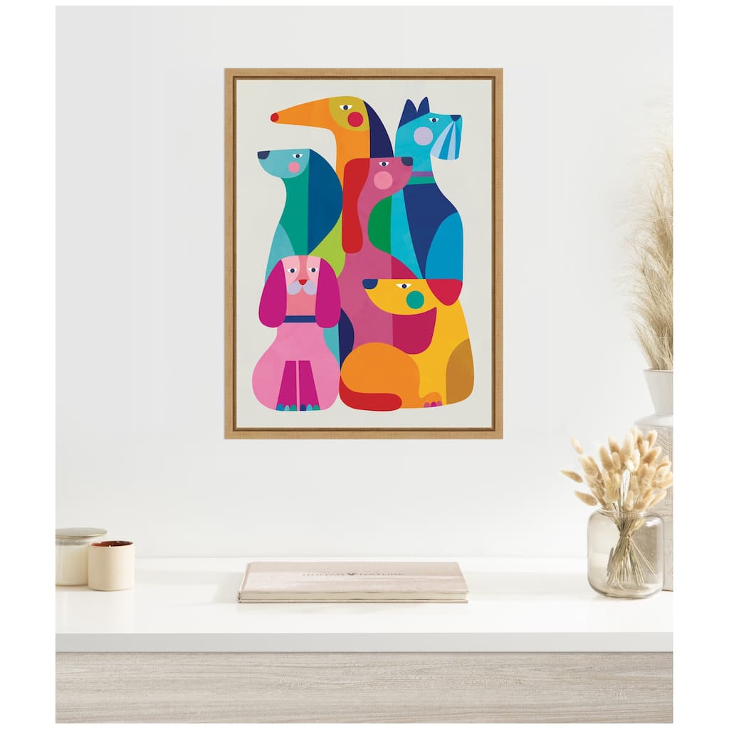 Kate and Laurel Modern Abstract Dogs by Rachel Lee Framed Canvas Wall Art Print