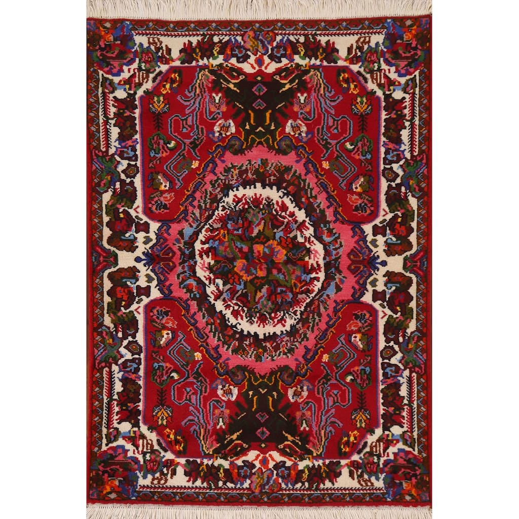 Hand Knotted Oriental 100% Wool Carpet Traditional Floral Red Bakhtiari Area Rug - 4' 10'' X 3' 7''