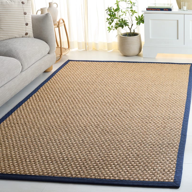 SAFAVIEH Natural Fiber Zymryd Basketweave Seagrass Rug - 4' x 6' - Natural/Navy Blue