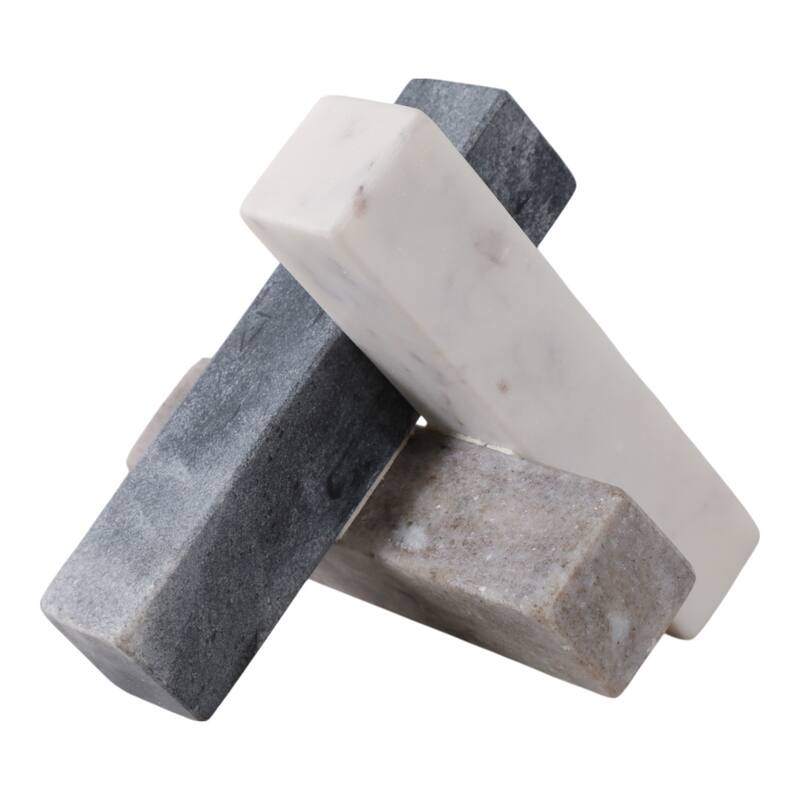 Stone Marble Decorative Object Sculpture Interlocking Angular Design - 6" x 6" x 6"