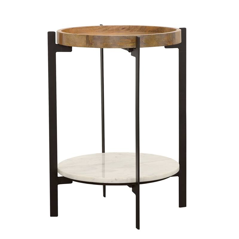 Adhvik Round Wood Top Marble Shelf Occasional Table Collection
