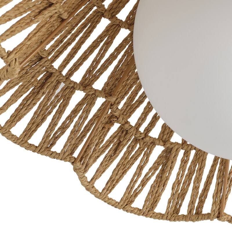 Boho Paper Rope Flush Mount Ceiling Light 1 Light Copper Finish with Woven Shade