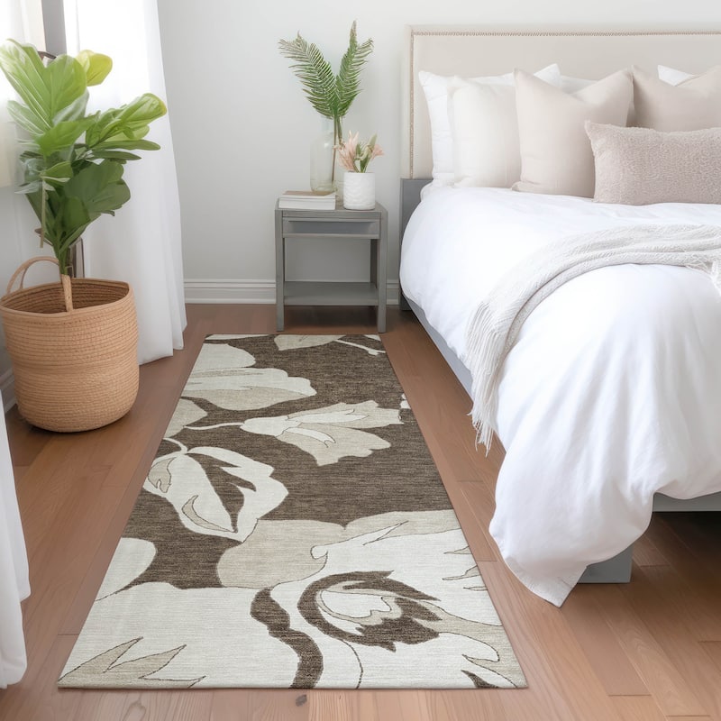 Machine Washable Indoor/ Outdoor Chantille Floral Rug
