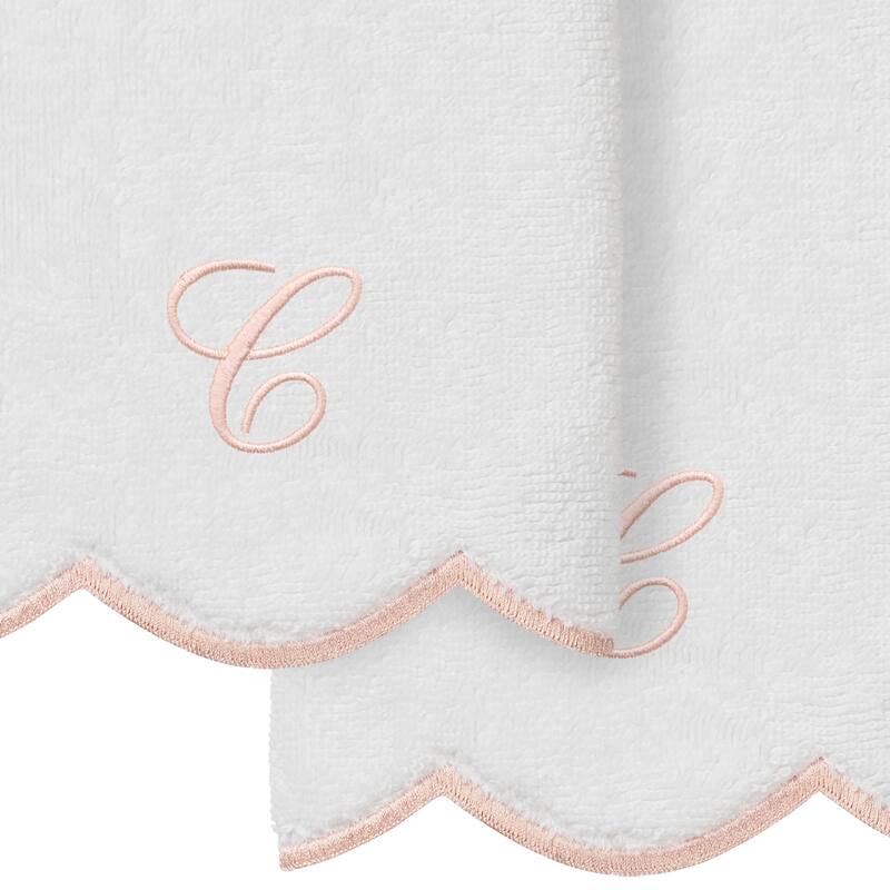 Authentic Hotel and Spa 100% Turkish Cotton Pink ADORNIA Scallop Personalized 2 Piece Fingertip Towel Set - 2 Fingertip Towels