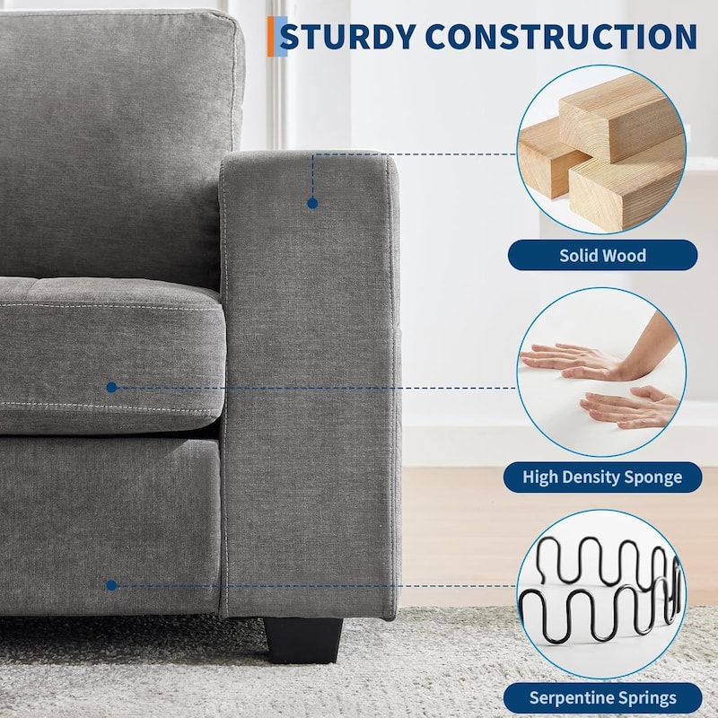 70" Chenille Loveseat Sofa with USB Charging – Modern Sectional w/Storage Pockets & Removable Cover for Living Room,