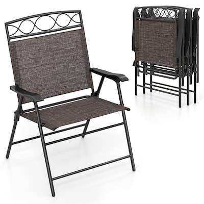 Gymax 4 Pack Patio Folding Chairs Outdoor Dining Chairs w/ Backrests &