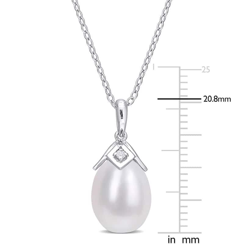 Miadora Sterling Silver Cultured Freshwater Pearl & Created White Sapphire Drop Necklace (8.5-9mm)