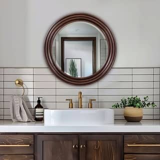 Allan Andrews Round Hand Crafted Wood Mirror with Rib Texture