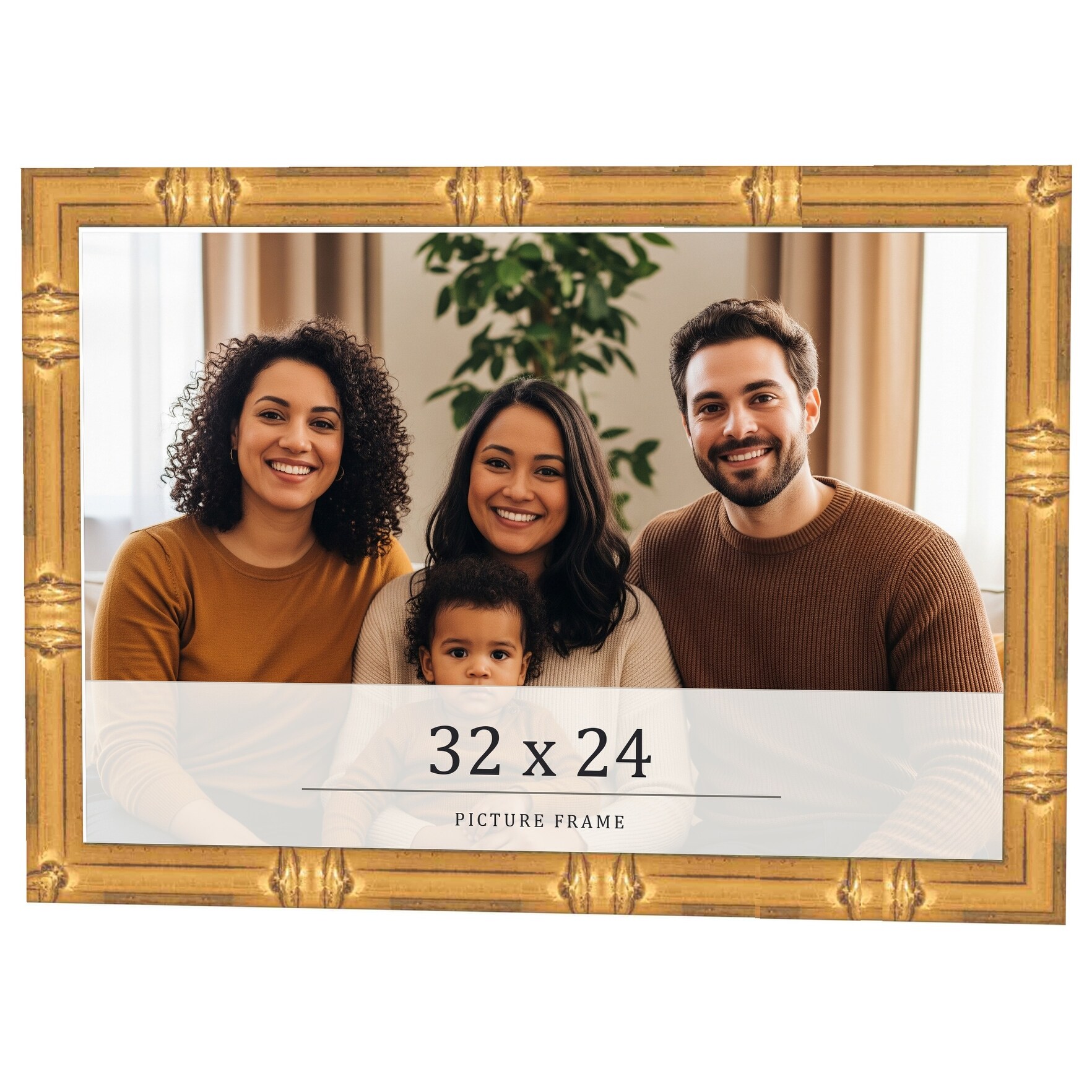 32x24 Frame Gold Bamboo Solid Wood Picture Frame | 1 Inch Moulding