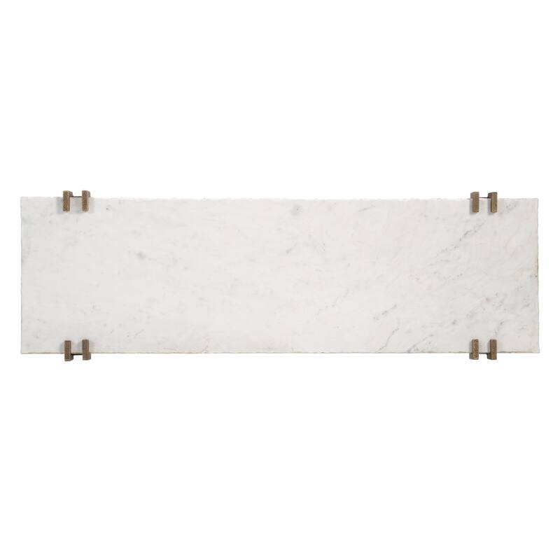 HomeRoots 55" White and Bronze Genuine Marble and Iron Console Table - 55.00 in. x 29.90 in. x 18.00 in.