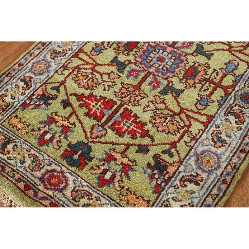 Hand Knotted Oriental 100% Wool Carpet Transitional Floral Green Oushak Area Rug - 4' 11'' X 3' 1''