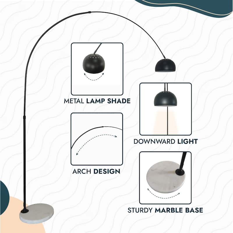 Floor Lamp with Black Marble Base and Metal Lamp Shade Arco Collection - 76"