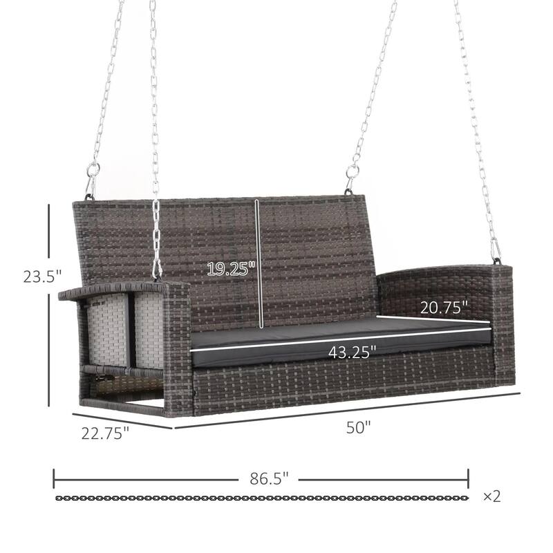 2-Person Wicker Hanging Swing Bench,Porch Swing Outdoor Chair,Cushions