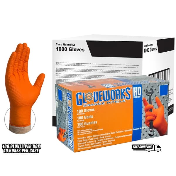 Shop Gloveworks Orange Nitrile Industrial Latex Free Disposable Gloves Case Of 1000 Overstock 18528732