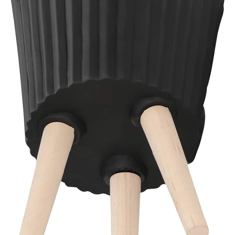 10/12" Ridged Planter with Wood Legs,Set of 2