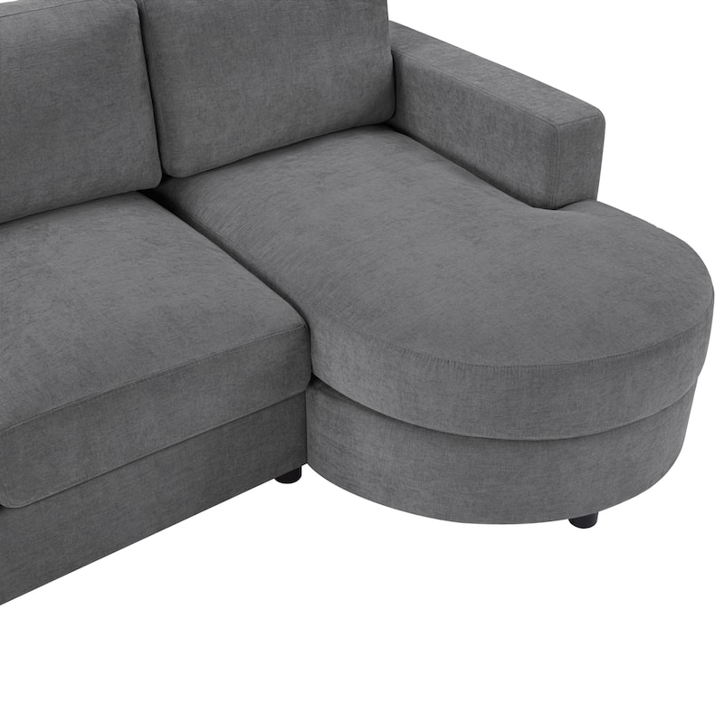 L-Shape Sectional Sofa with Curved Chaise Lounge, Chenille Fabric 3 Seater Sofa with USB Ports & Storage Pockets