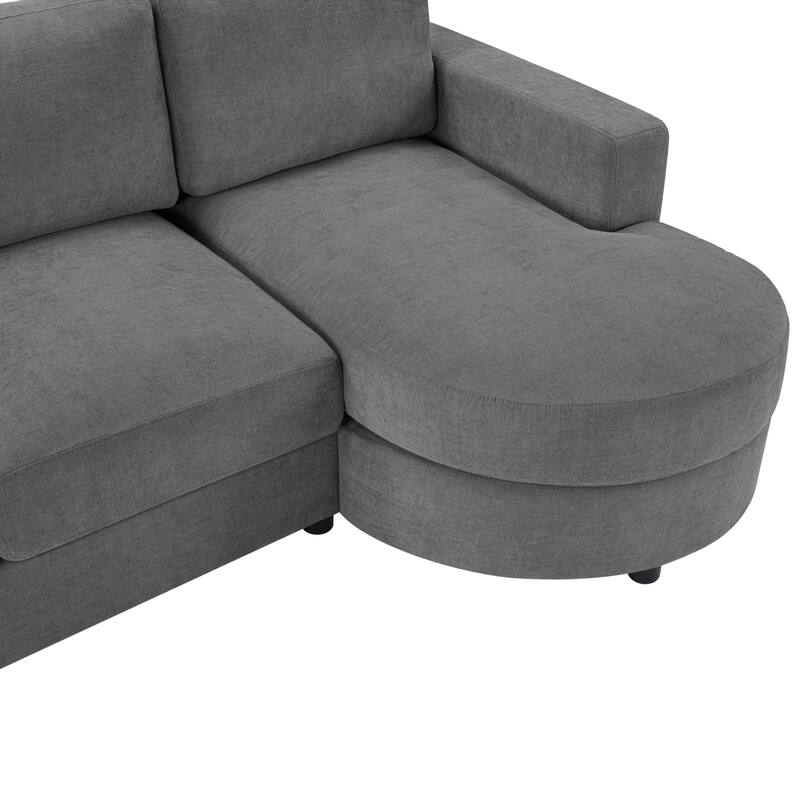 Living Room Chenille L-Shaped Sectional Sofa Set with Curved Chaise Lounge, USB Ports and Side Storage Pockets