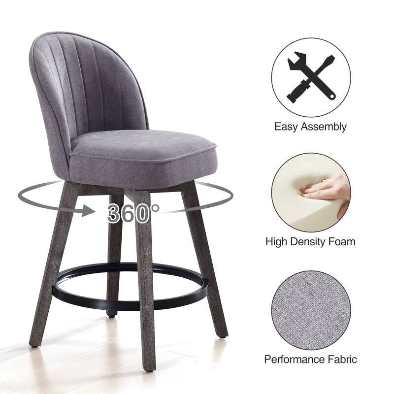 HOMYKA Swivel Bar Stool with Wood Legs Set of 2 - N/A