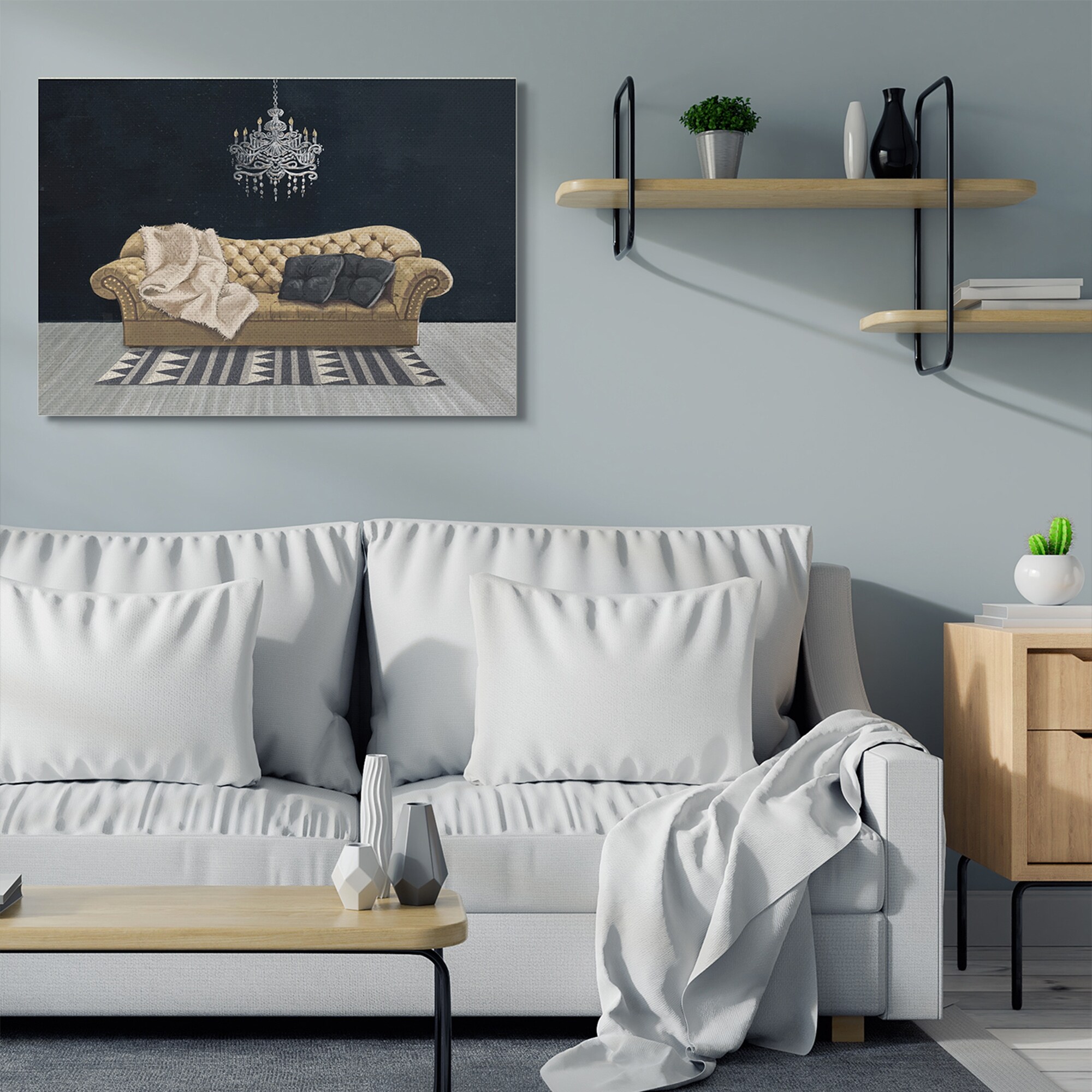 Stupell Modern Living Room Interior Design Blue Gold - Picture 16 of 20