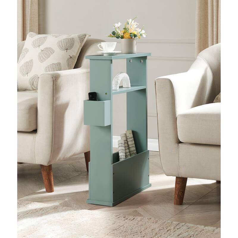 Zeke Modern Wood Magazine Side Table with Storage Rack - Ice Blue