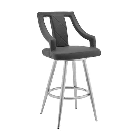 Maxen 26" Gray Faux Leather and Brushed Stainless Steel Swivel Bar Stool