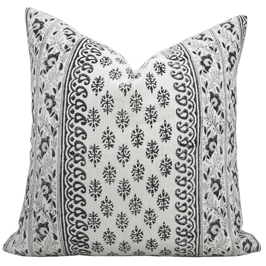 Linen Farmhouse Block print pillow Cover Flower Buta