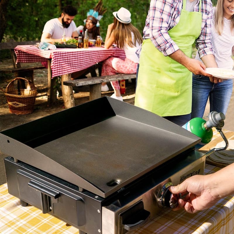 Flame King Flat Top Portable Propane Cast Iron Grill Griddle, 17-inch