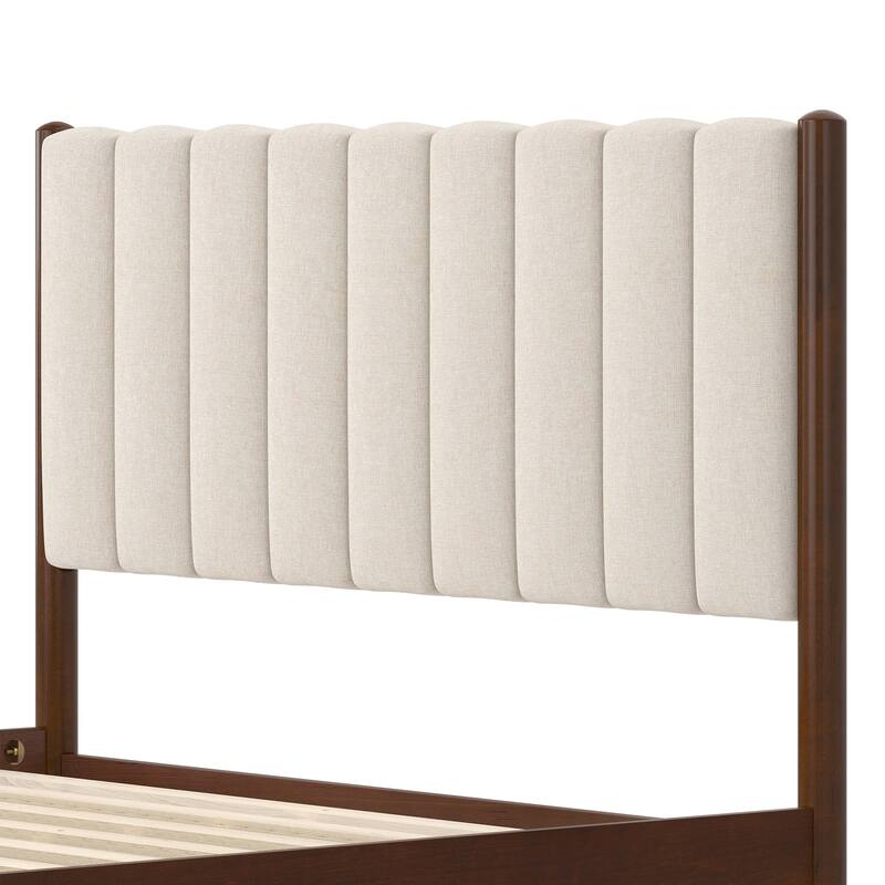 The Modern And Simple Solid Wood Bed In A Deep Walnut Tone Is Stable And Load-Bearing