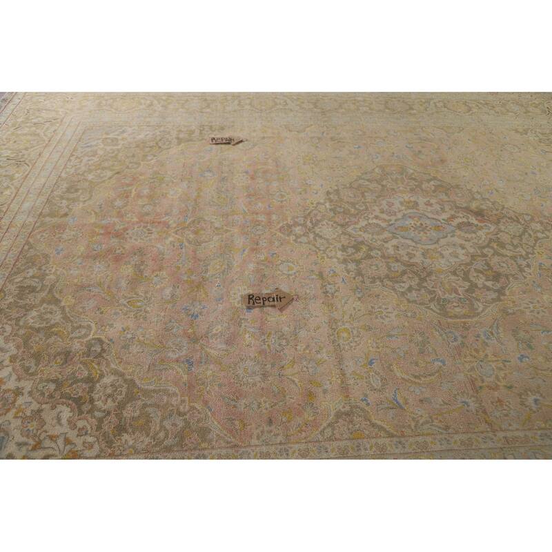 Hand Knotted Oriental 100% Wool Carpet Traditional Floral Pink Mashad Area Rug - 13' 0'' X 9' 6''
