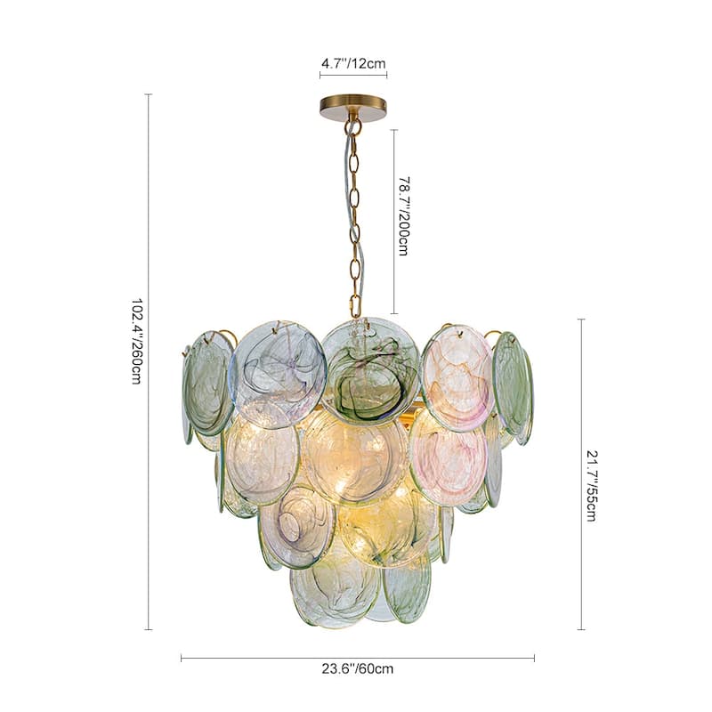 Glam Tiered Pearlescent Green Misty Glass Round Chandelier