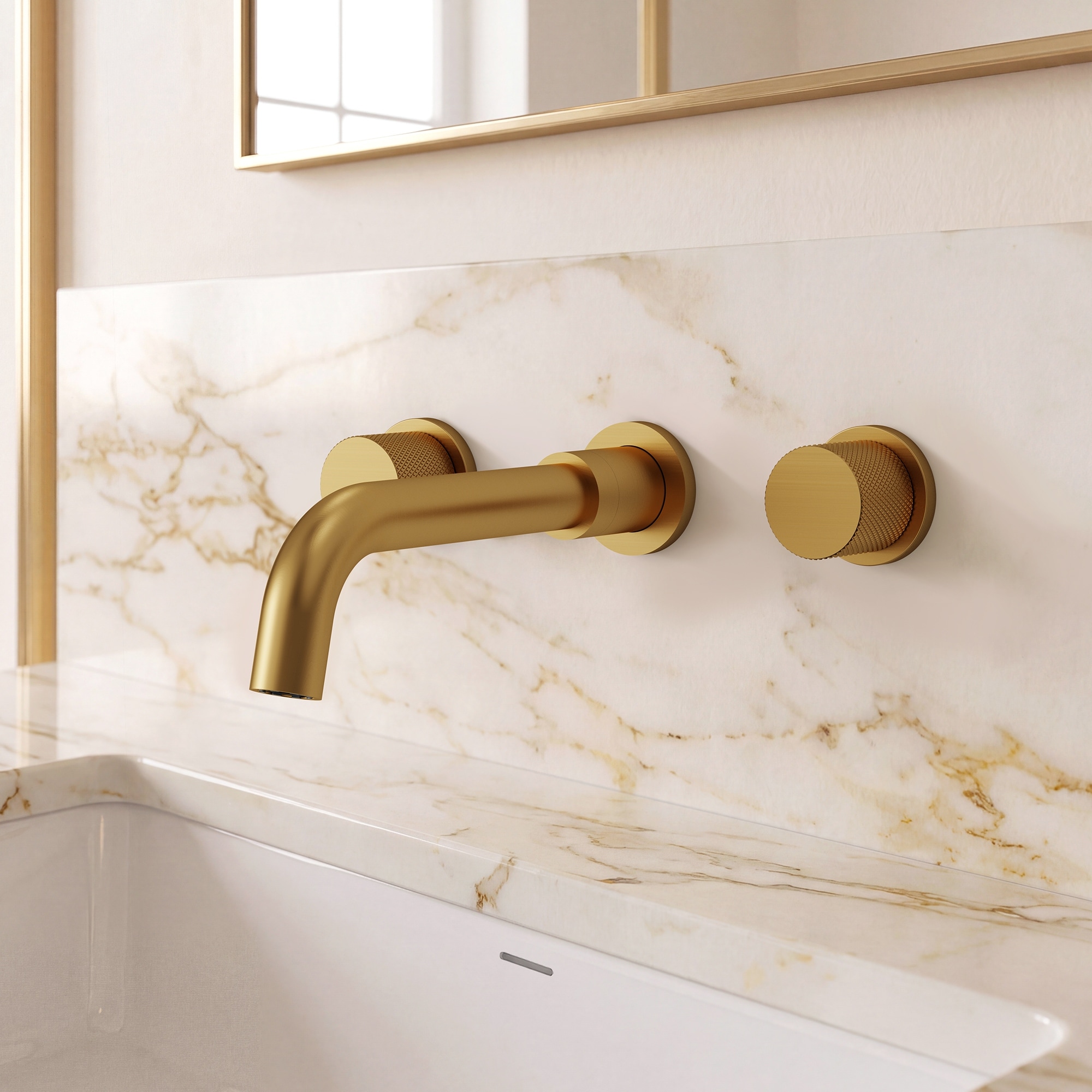 Wall Mount Bathroom Sink Faucet with 2 Handles 3 Hole Bathroom Faucet and Pop Up Drain