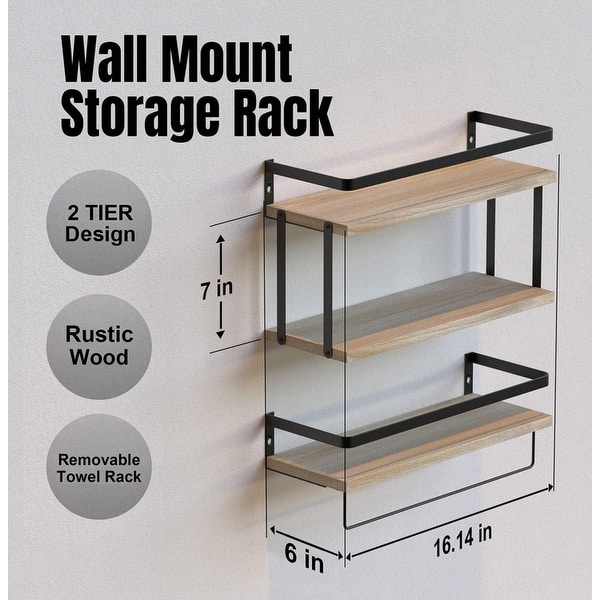16.14 in. W x 6 in. D x 3 in. H Gold Black 2+1 Tier Bathroom Wall Mounted Floating Shelves with Metal Frame