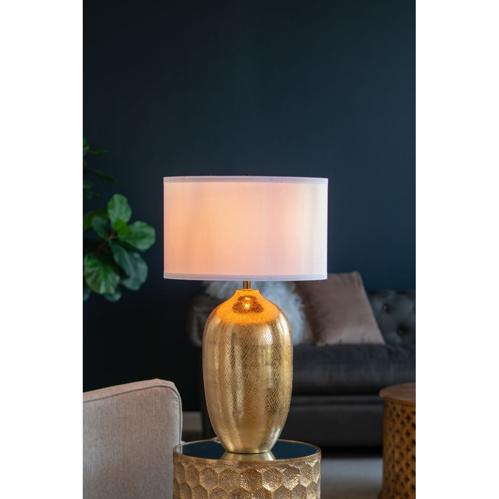 18" x 31" Round Aluminum Sheet Gold Table Lamp with White Fabric Shade(Lamp Shade Assembly Required)