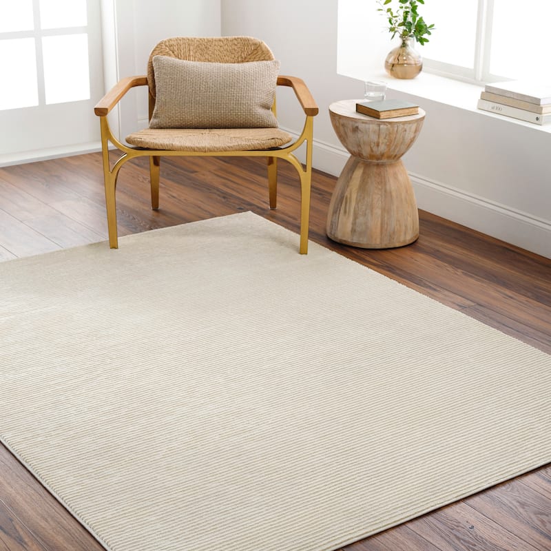 Livabliss Alder Machine Washable Solid Stripe Area Rug - 5' x 7' - Cream - Rectangle
