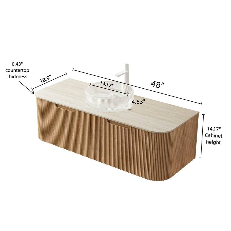 Floating Bathroom Vanity with Transparent Round Glass Basin