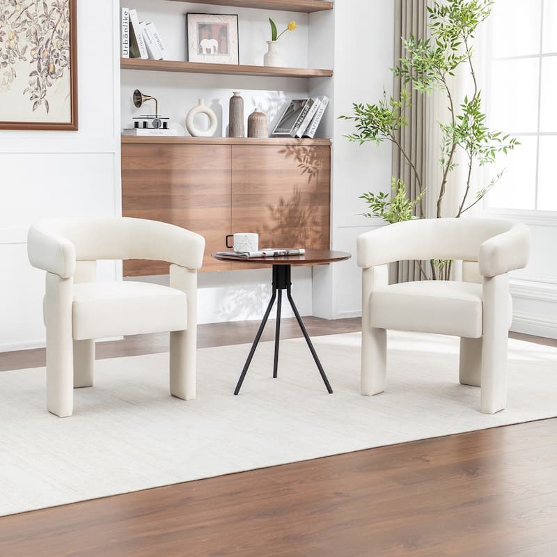 SEYNAR Modern Velvet Accent Chair Set of 2, Upholstered Barrel Armchair with Curved Back and Thickened Padded Seat