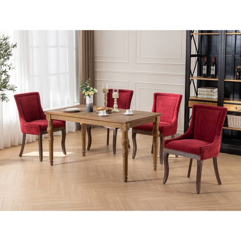 GDF Studio - Modern Fabric Upholstered Wood Dining Chair Set with Bronze Nailhead Trim (Set of 2)