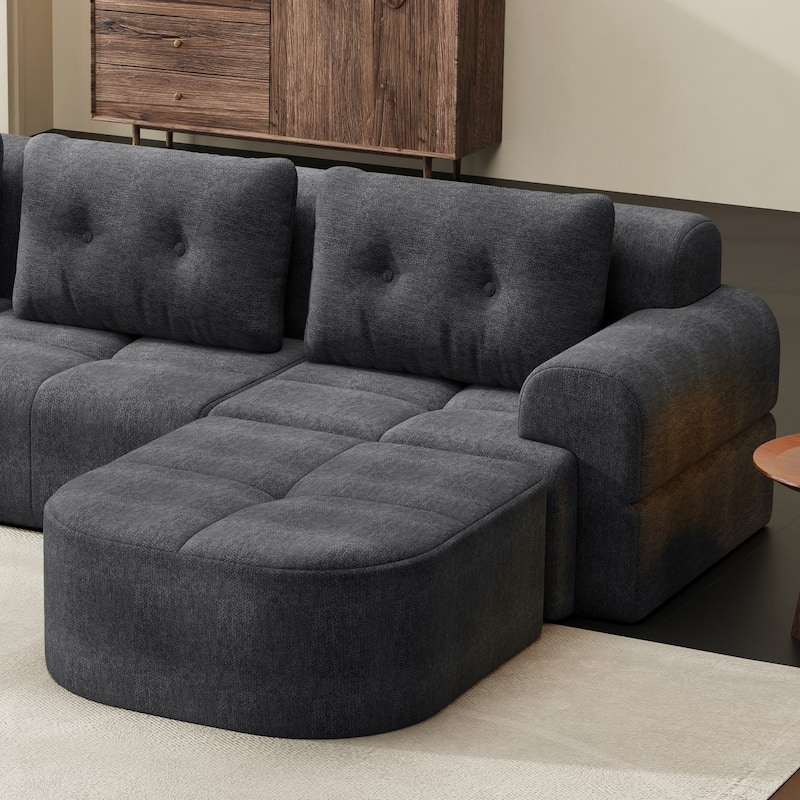 110.23" L-Shaped Chenille Sectional Sofa with Movable Ottoman