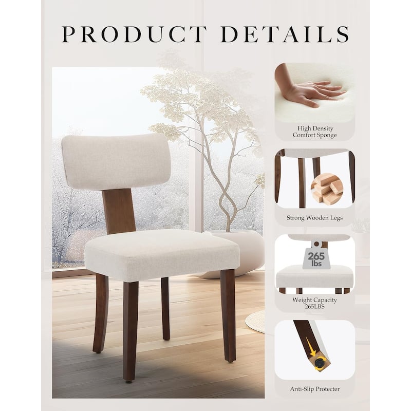 Modern Fabric Dining Chairs, Upholstered Kitchen Chairs with Hardwood Frame, Wood Legs, Nailhead Trim