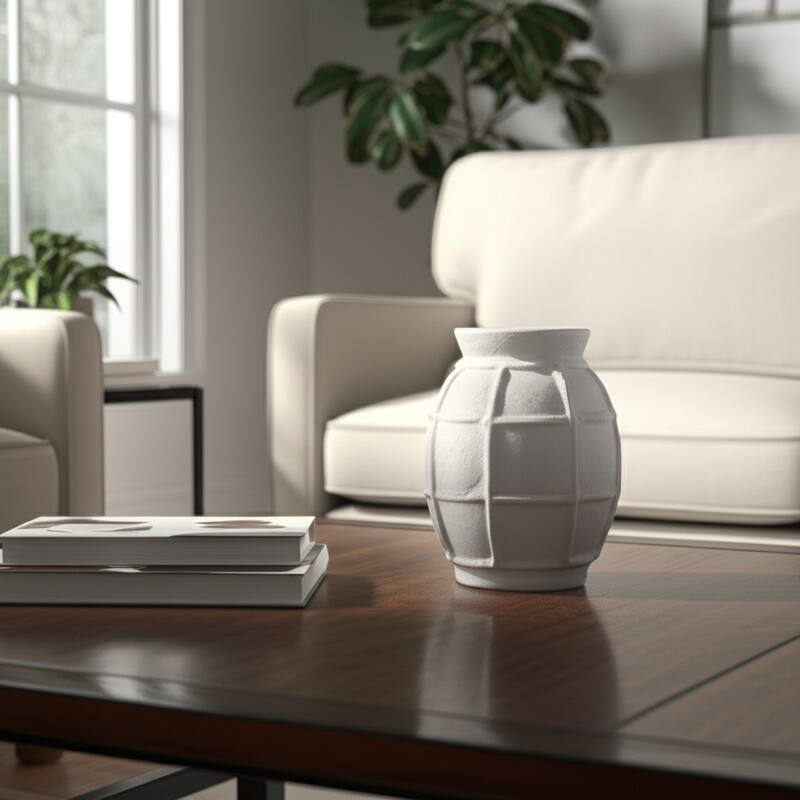 Paper Mache Raised Grid Texture Modern Vase - White, 14"