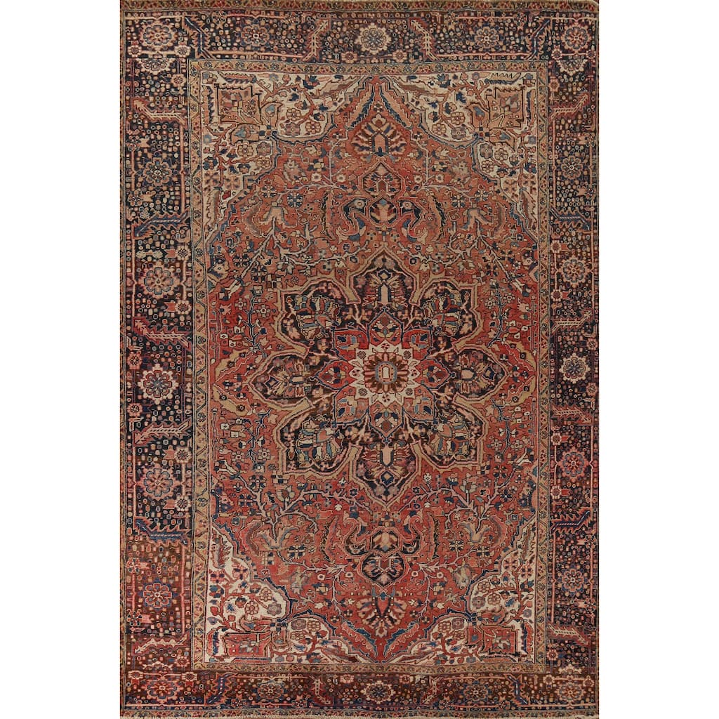 Floral Heriz Persian Vintage Area Rug Hand-Knotted Bedroom Wool Carpet - 9'4"x 13'4"