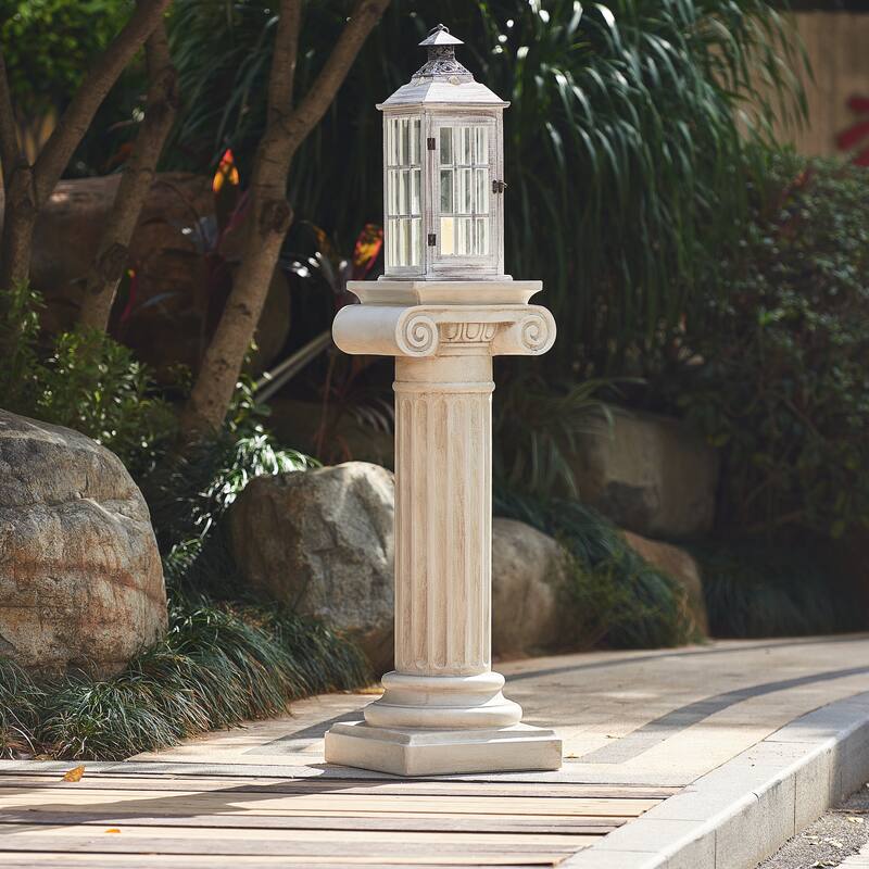 Christopher Knight Home -Saffron Outdoor Handcrafted Greco-Roman MGO Pedestal Column Stand, Fluted Detailed Design - 39.3"H