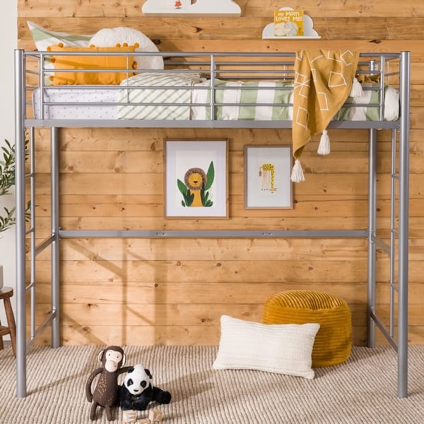 slide 2 of 11, Walker Edison Abner Silver Metal Deluxe Twin Loft Bed Silver