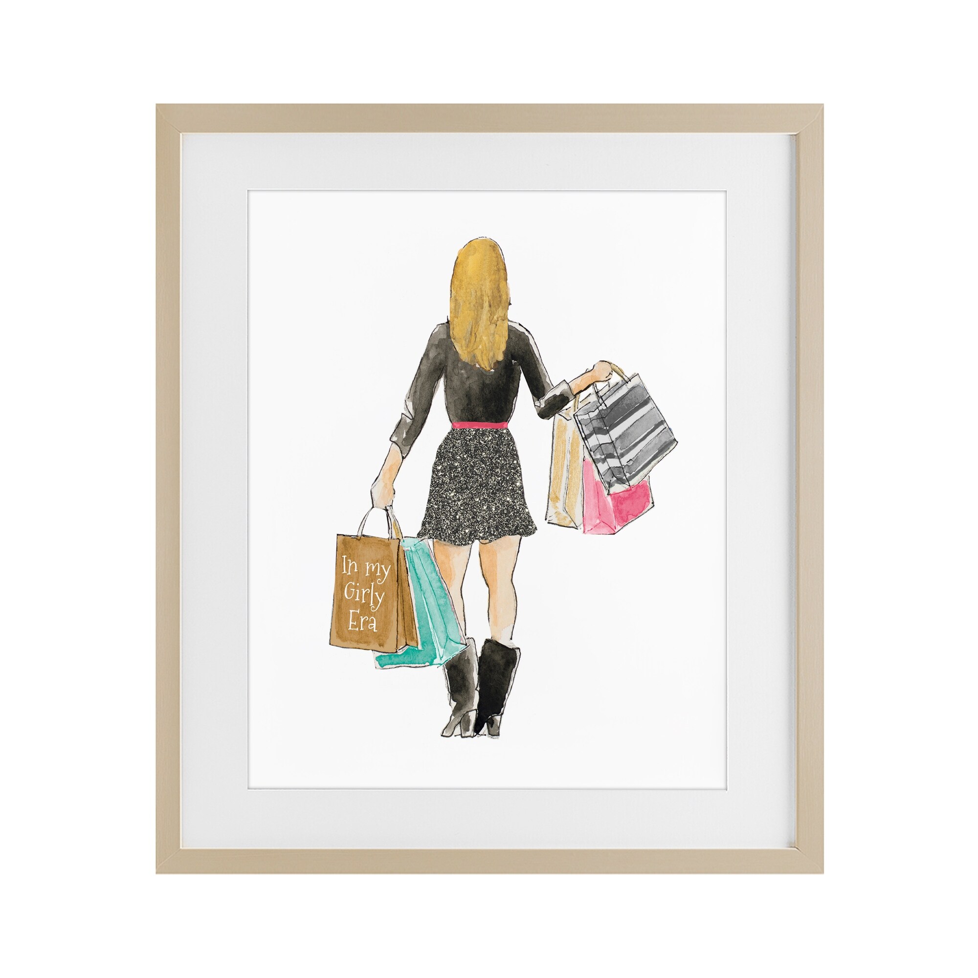 Stupell Girl With Shopping Bags Under Glass Framed Design By Lanie Loreth
