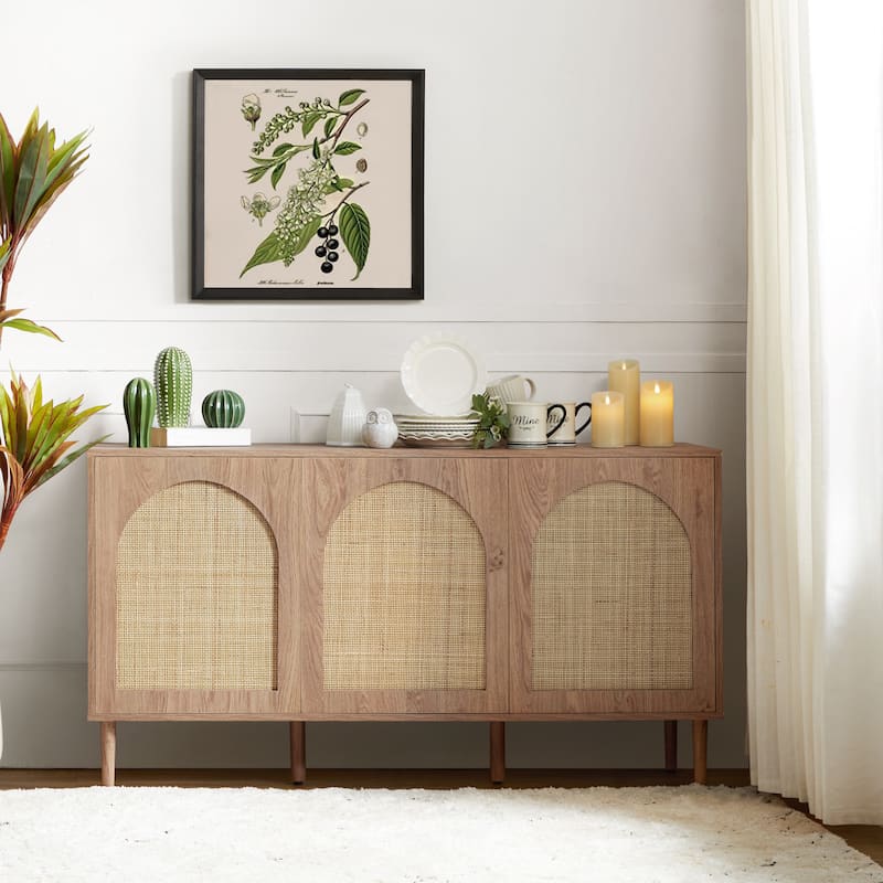 Ulysses Farmhouse Storage Rattan Sideboard with Adjustable Shelves by HULALA HOME - OAK