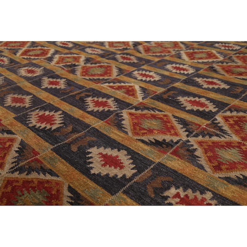 Kilim Area Rug Flatweave Oriental Blue Wool Carpet - 7'11"x 9'9"