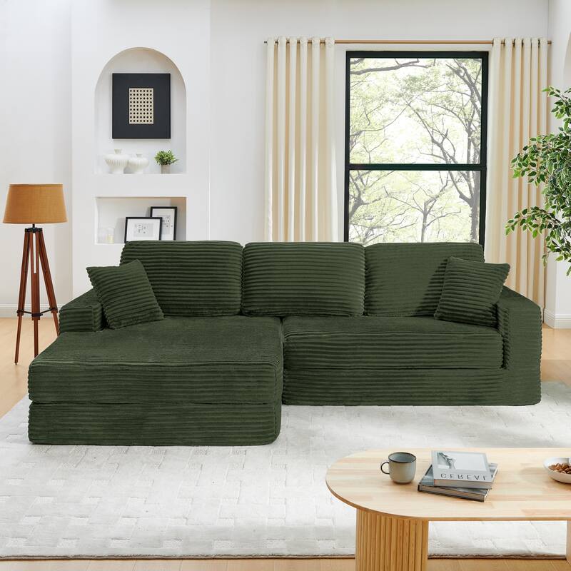 112.6" Corduroy L-Shaped Modular Sectional Sofa with Sleeper (Left)