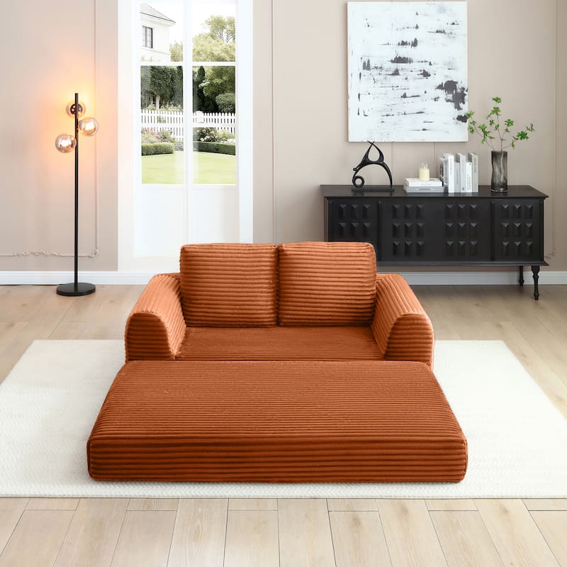 Sofa Bed Sleeper Sofa with 2 Pillows, Upholstered Sofa Couch Loveseat Orange 2-Seater Sofa Couch with Armrests - Orange