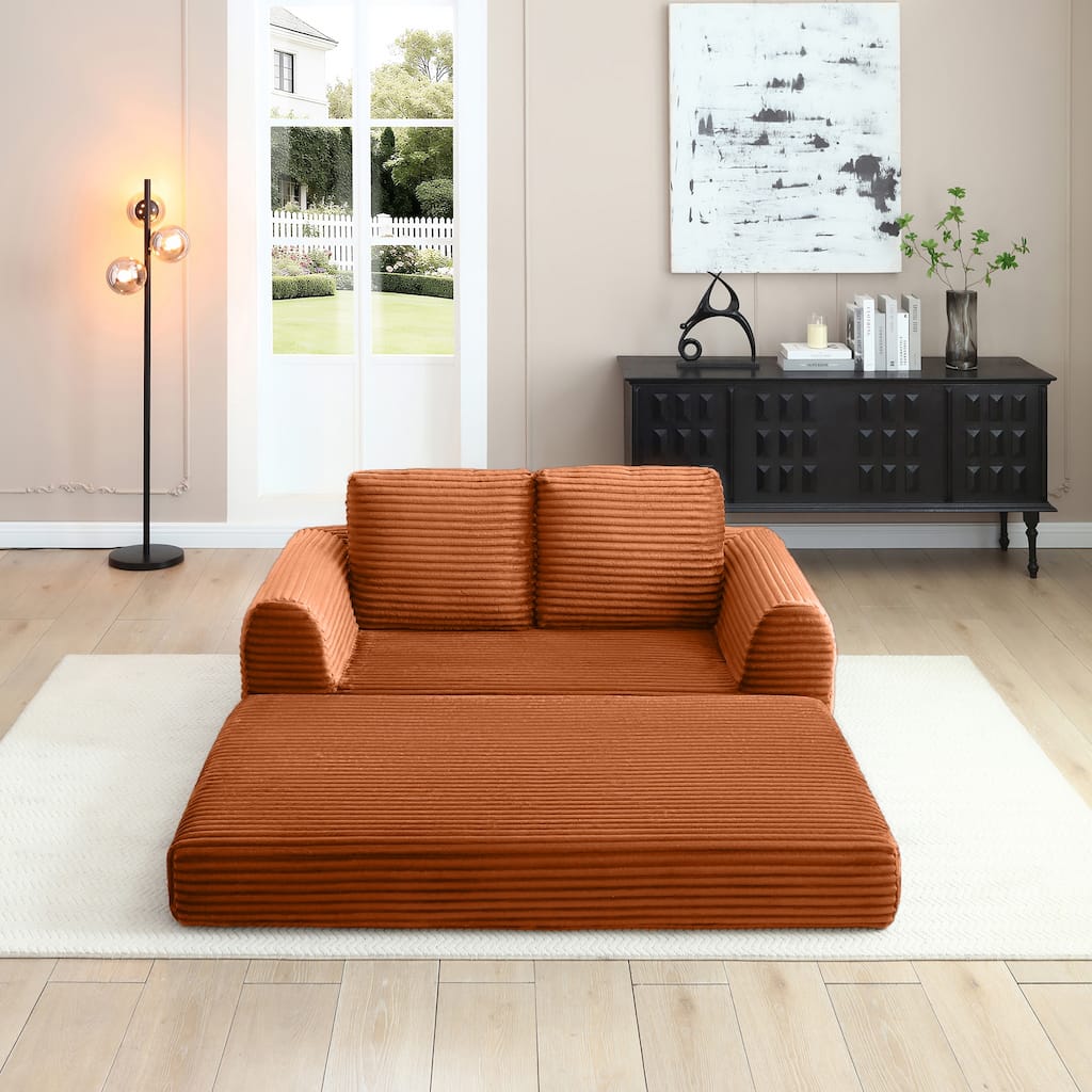 Sofa Bed Sleeper Sofa with 2 Pillows, Upholstered Sofa Couch Loveseat Orange 2-Seater Sofa Couch with Armrests